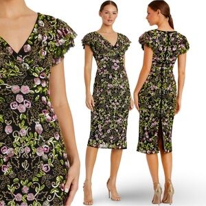 Mac Duggal Floral 5722 Embellished Flutter Cap Sleeve Cocktail Dress Size 4 & 10